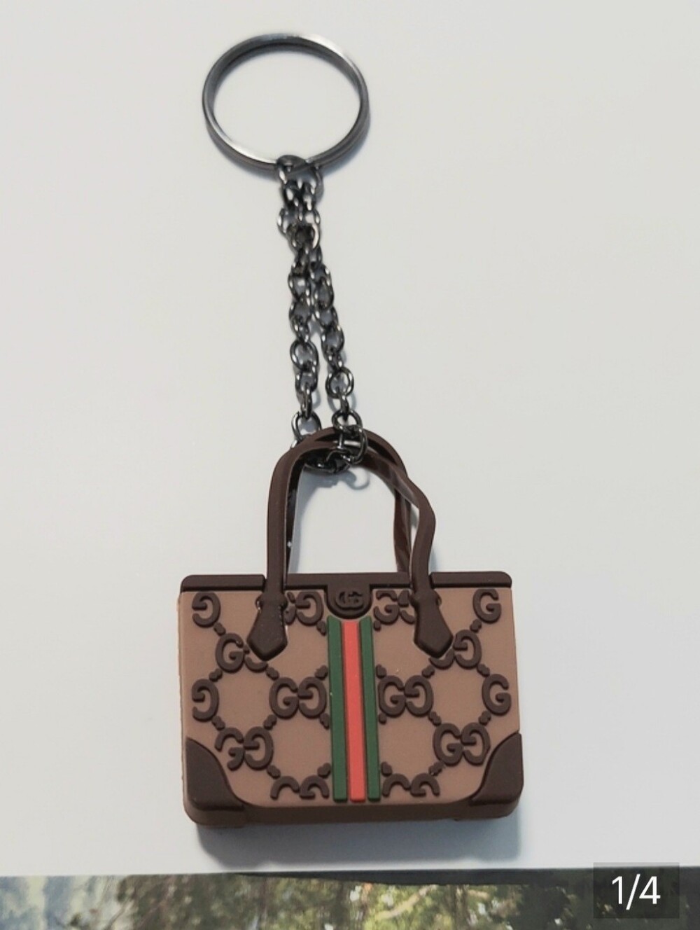 Keychain, Luxury Designer Mini Tote, Monogram, Brown
